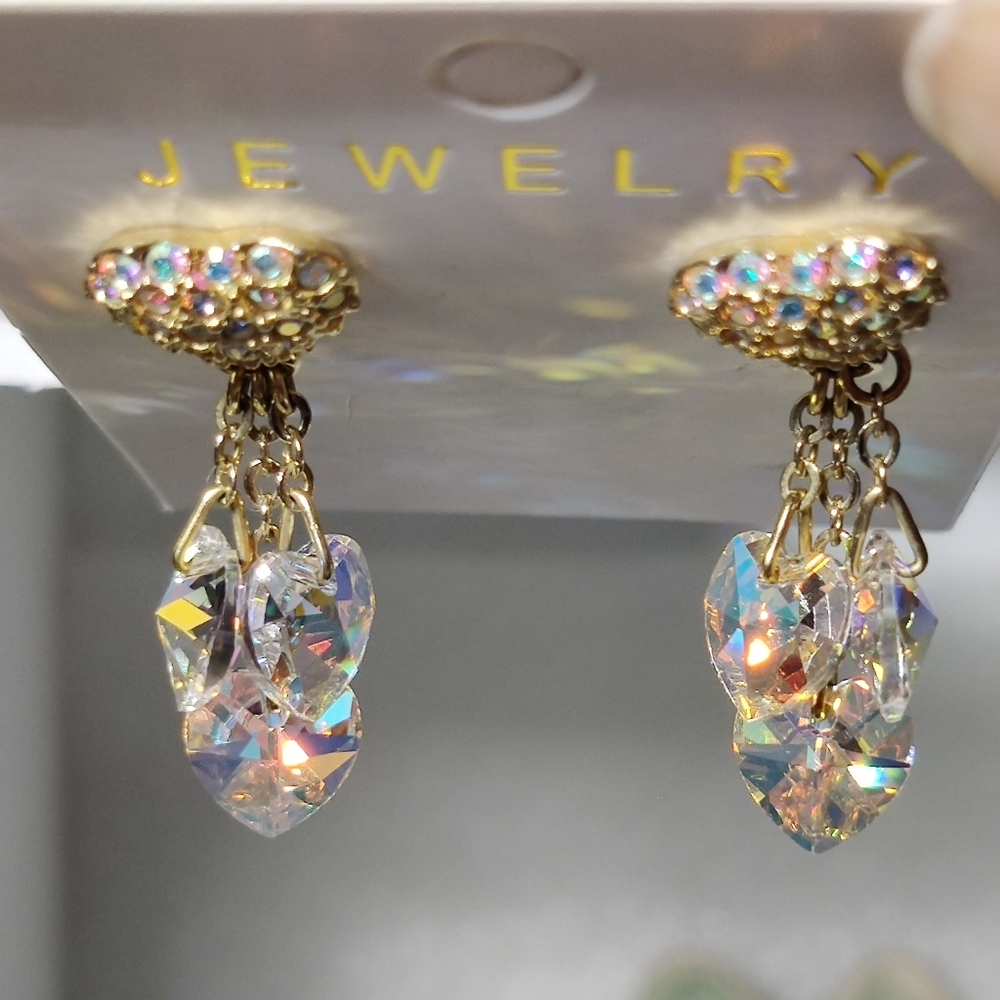 Rare Signed Y2K Kirk's Folly AB crystal earrings in gold setting, NWOT - Picture 7 of 8
